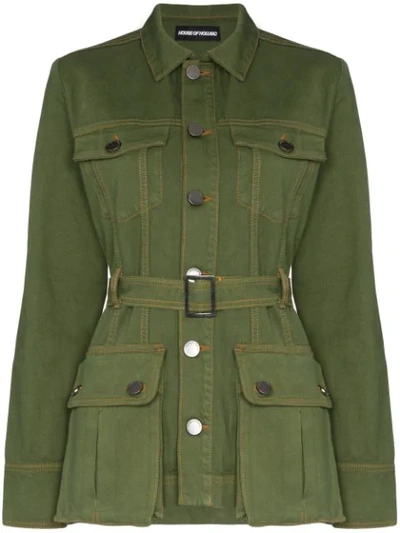Shop House Of Holland Belted Safari Jacket In Green