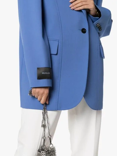 Shop Mugler Logo-patch Oversized Blazer In Blue