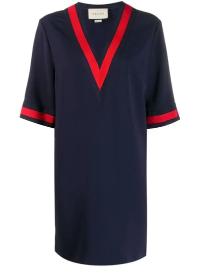 Shop Gucci Oversize Viscose Shirt With Web In Blue