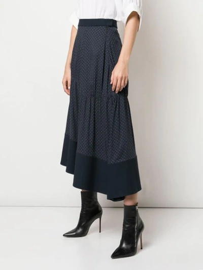 Shop Tibi Pindot Shirred Panel Skirt In Blue