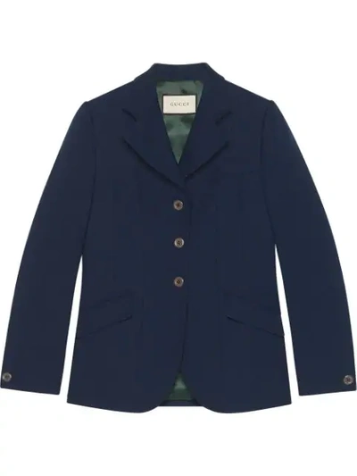 Shop Gucci Fitted Tailored Jacket In Blue