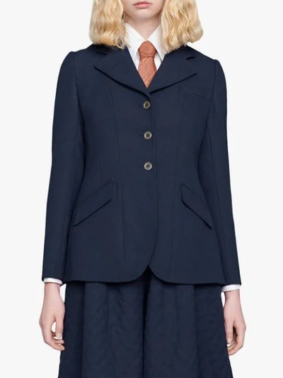 Shop Gucci Fitted Tailored Jacket In Blue