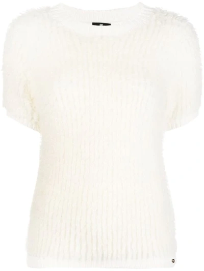 Shop Elisabetta Franchi Chunky Knit Short Sleeve Knit Top - White