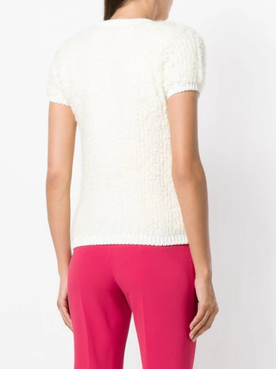 Shop Elisabetta Franchi Chunky Knit Short Sleeve Knit Top - White