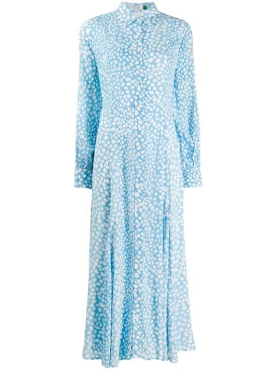 Shop Rixo London Leopard Print Shirt Dress In Blue