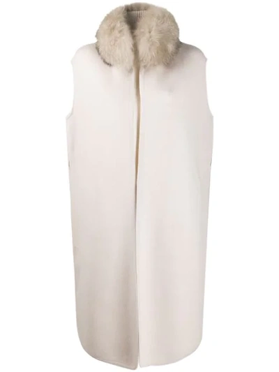 Shop Loro Piana Fur Collar Knitted Vest In Neutrals
