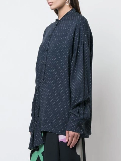 Shop Tibi Pindot Mandarin Collar Shirt In Navy Multi