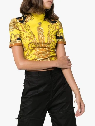 Shop Versace Baroque Print Crop Top In Yellow