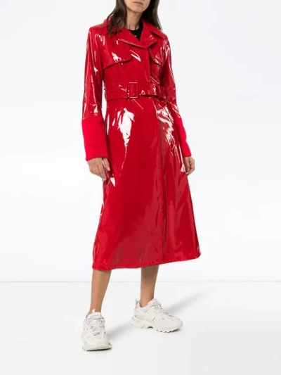 Shop Kirin Peggy Gou Latex Belted Trench Coat In Red