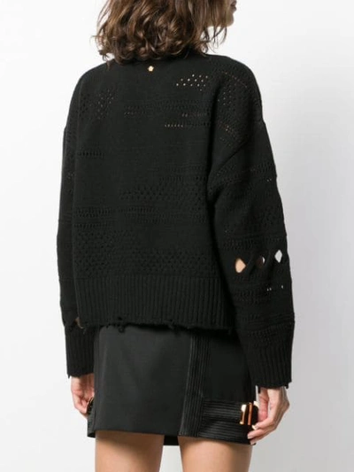 Shop Versace Distressed Knitted Sweater In Black