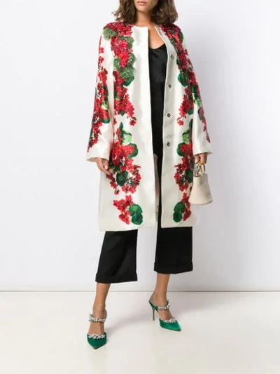 Shop Dolce & Gabbana Floral Print Beaded Coat In White