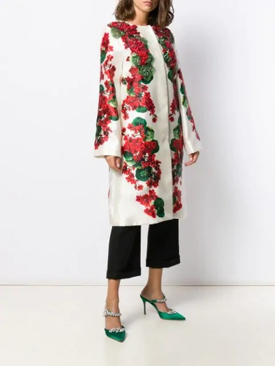 Shop Dolce & Gabbana Floral Print Beaded Coat In White