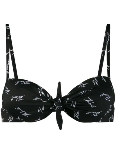 Shop Karl Lagerfeld Logo Print Push-up Bikini Top In Black
