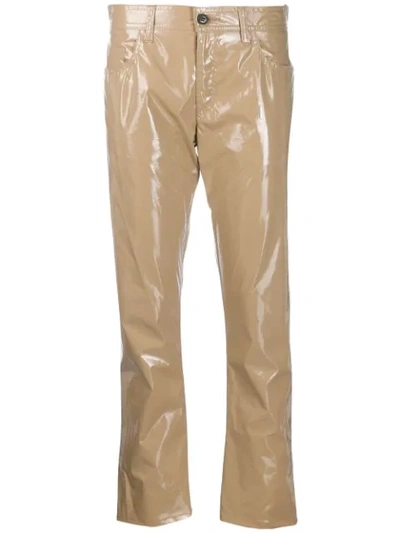 Shop N°21 Glossy Cropped Trousers In Neutrals