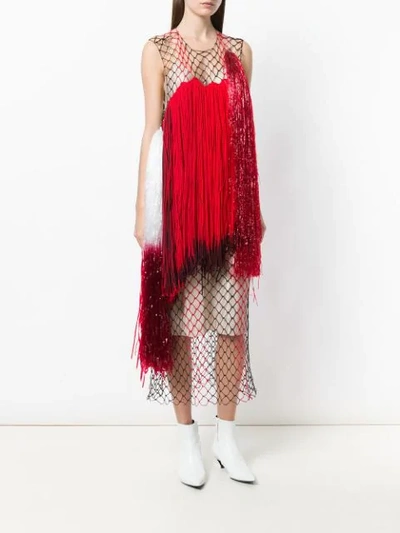 Shop Calvin Klein 205w39nyc Fringed Netted Midi Dress In Red