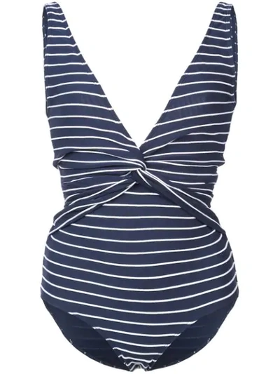 Shop Jonathan Simkhai Striped Deep V Swimsuit In Blue