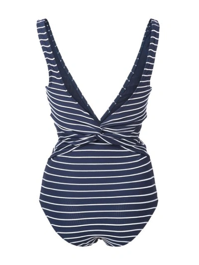 Shop Jonathan Simkhai Striped Deep V Swimsuit In Blue