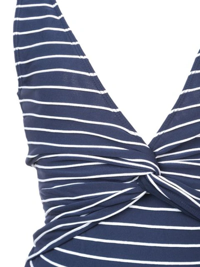 Shop Jonathan Simkhai Striped Deep V Swimsuit In Blue