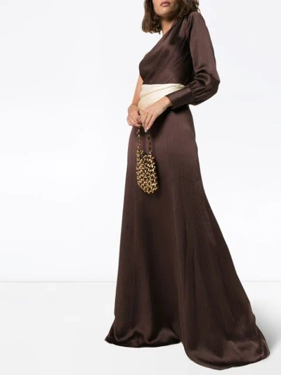 Shop Rebecca De Ravenel One-shoulder Gown In Brown