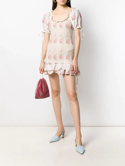 Shop Loveshackfancy Ruched Violet Mini Dress In Neutrals ,pink
