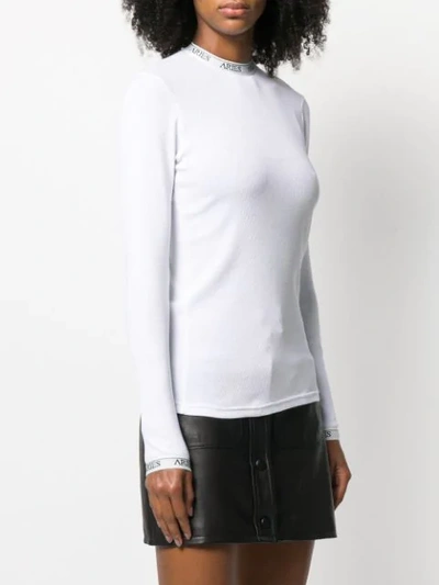 Shop Aries Logo Collar Long Sleeve Top In White