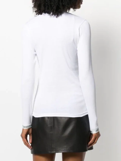 Shop Aries Logo Collar Long Sleeve Top In White