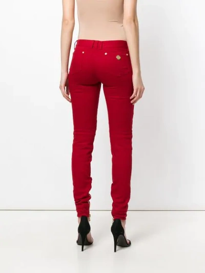 Shop Balmain Denim Biker Jeans In Red