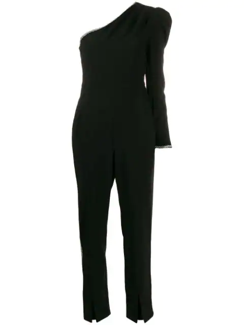black long sleeve one shoulder jumpsuit