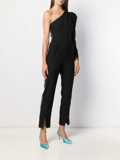 Shop Self-portrait One-shoulder Crepe Jumpsuit In Black