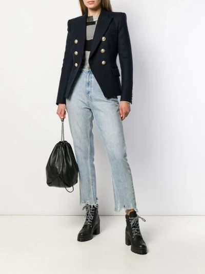 Shop Balmain Double-breasted Blazer In Blue