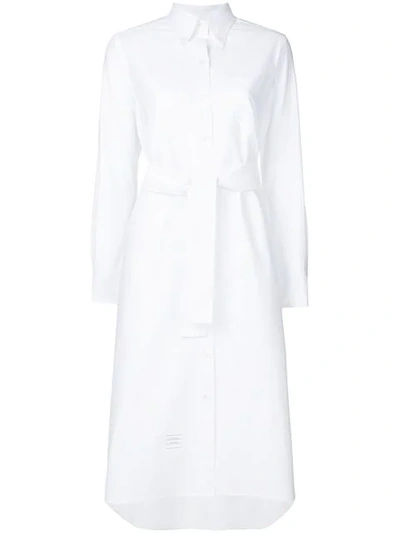 Shop Thom Browne Belted A-line Oxford Shirtdress - White