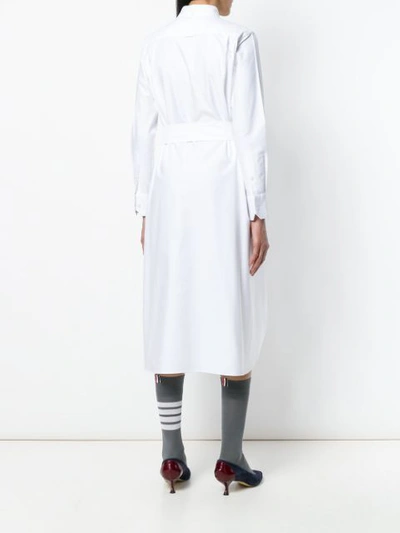 Shop Thom Browne Belted A-line Oxford Shirtdress - White