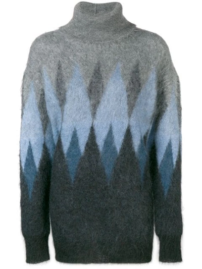 Shop Junya Watanabe Intarsia Knit Sweater In Grey