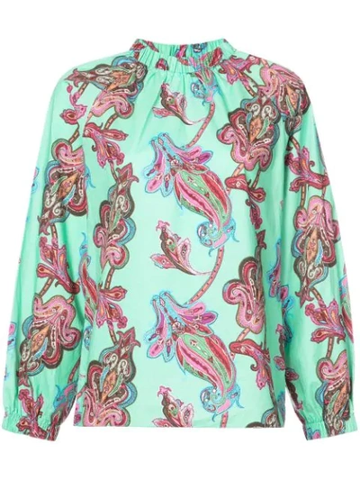 Shop Tibi Paisley Print Shirred Neck Shirt - Green