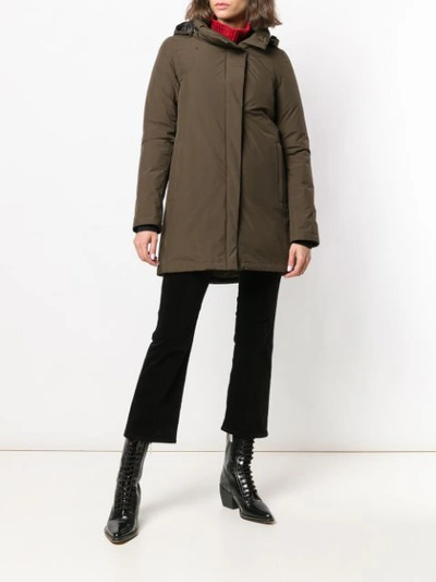 Shop Herno Layered Hooded Coat In Green