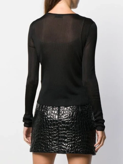 Shop Saint Laurent Ribbed Knit Sheer Top In Black