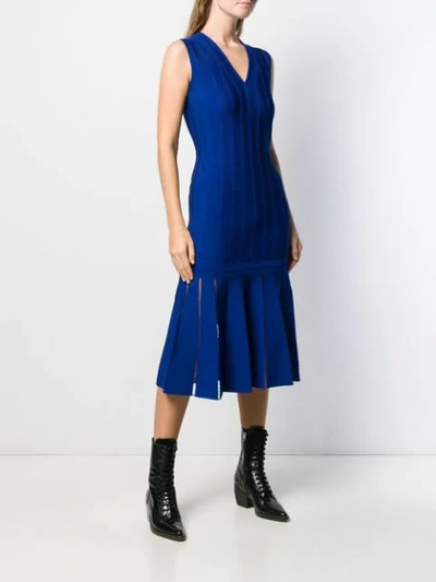 Shop Alexander Mcqueen Embroidered Knit Midi Dress In Blue