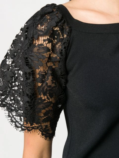 Shop Valentino Floral Lace Sleeve T In Black