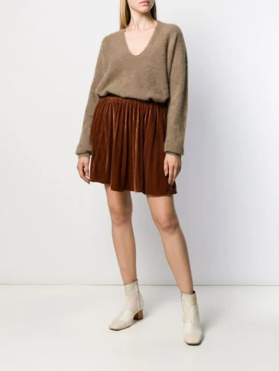 Shop Mes Demoiselles High-waist Flared Mini Skirt In Brown