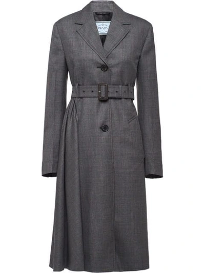 Shop Prada Belted Coat In F0308 Anthracite Gray