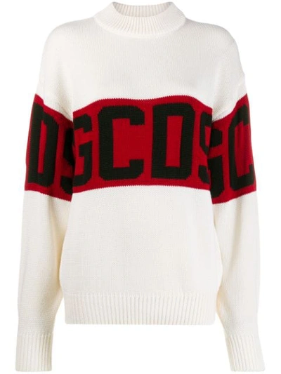 Shop Gcds Knitted Logo Jumper In White