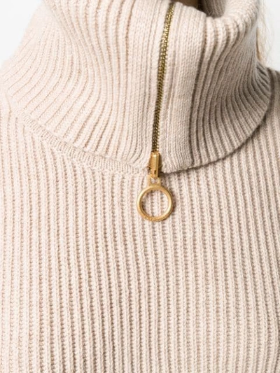 Shop Tory Burch Folded Neck Ribbed Jumper In Neutrals