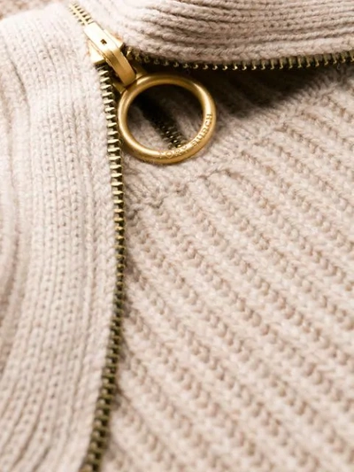 Shop Tory Burch Folded Neck Ribbed Jumper In Neutrals