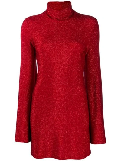 Shop Sara Battaglia Fitted Turtleneck Dress In Red