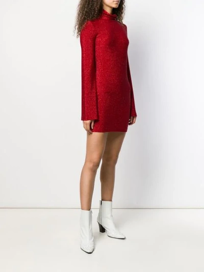 Shop Sara Battaglia Fitted Turtleneck Dress In Red