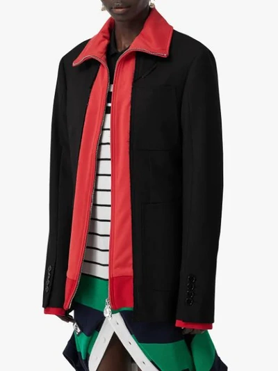 Shop Burberry Track Top Detail Wool Twill Tailored Jacket In Black