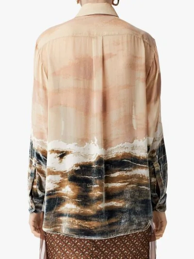 Shop Burberry Ship Print Devoré Silk Blend Oversized Shirt In Neutrals