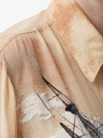 Shop Burberry Ship Print Devoré Silk Blend Oversized Shirt In Neutrals