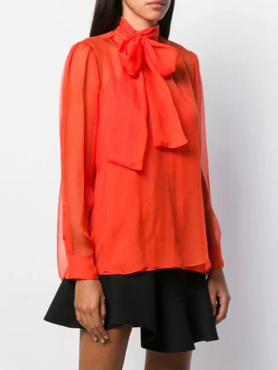 Shop Valentino Pussy-bow Chiffon Blouse In Orange