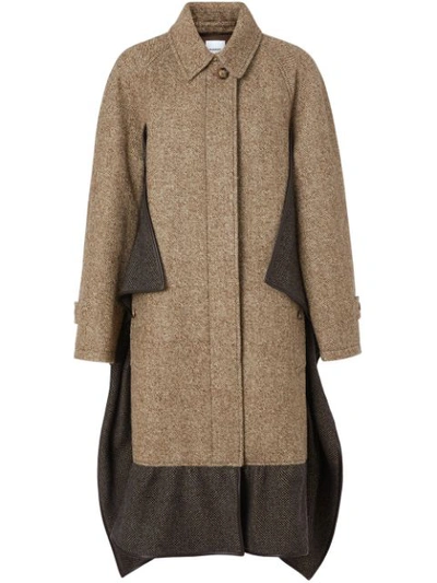 Shop Burberry Scarf Detail Wool Mohair Tweed Car Coat In Brown